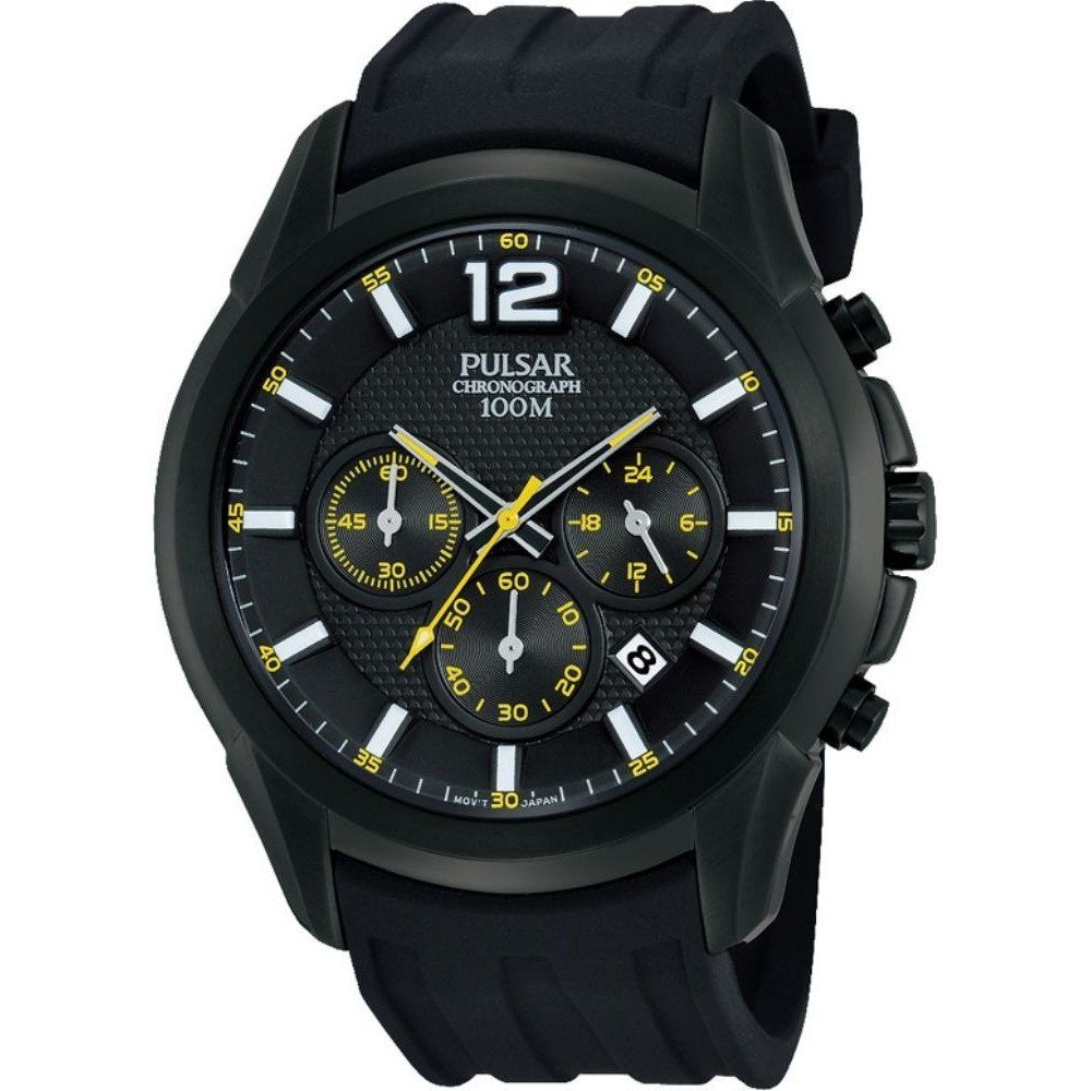 Pulsar Sports Chronograph Black Dial Chronograph Rubber Strap Mens